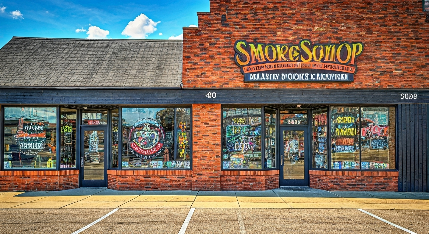 Modern smoke shop exterior art